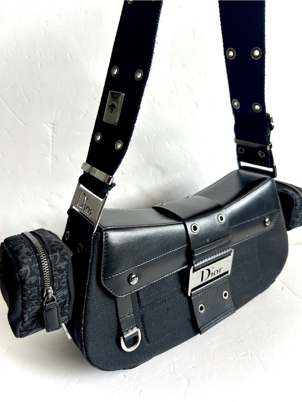 Dior Columbus Street Chic Bag Leather and Canvas in Black and Silver RARE